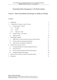 Theme 2: Island Vulnerability and Dialogue on Water and Climate