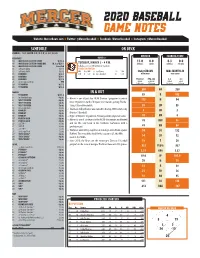 2020 Baseball Game Notes