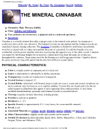 CINNABAR (Mercury Sulfide) Minerals | by Name | by Class | by Groupings | Search | Sulfides
