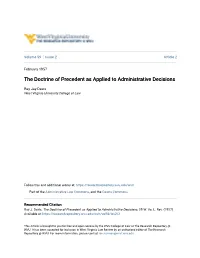 The Doctrine of Precedent As Applied to Administrative Decisions