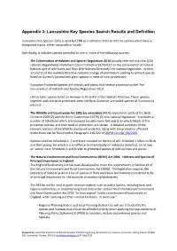 Appendix 3: Lancashire Key Species Search Results and Definition