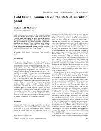 Cold Fusion: Comments on the State of Scientific Proof