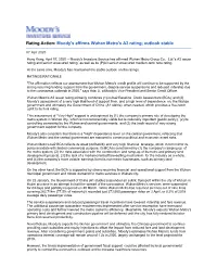 Rating Action: Moody's Affirms Wuhan Metro's A3 Rating; Outlook Stable