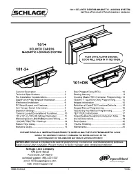 Installation Instructions: Schlage 101 Delayed Egress Magnetic Locking