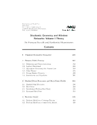 Stochastic Geometry and Wireless Networks: Volume I Theory Contents