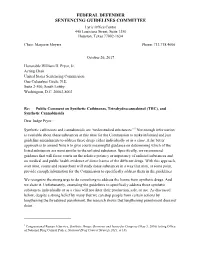 Public Comment on Synthetic Cathinones, Tetrahydrocannabinol (THC), and Synthetic Cannabinoids Dear Judge Pryor