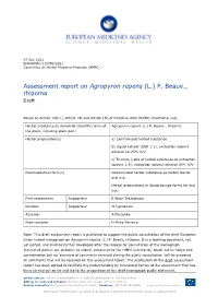 Draft Assessment Report on Agropyron Repens (L.) P. Beauv., Rhizoma