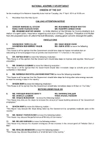National Assembly Secretariat Orders of The