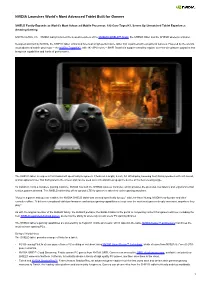 NVIDIA Launches World's Most Advanced Tablet Built for Gamers