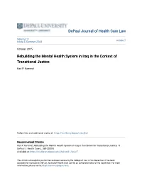 Rebuilding the Mental Health System in Iraq in the Context of Transitional Justice
