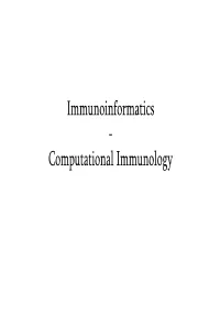 Immunoinformatics - Computational Immunology Table of Contents