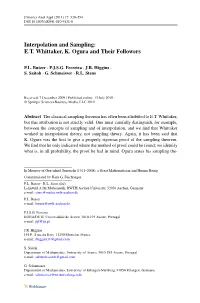 Interpolation and Sampling: E.T. Whittaker, K. Ogura and Their Followers