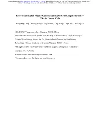 Retron Editing for Precise Genome Editing Without Exogenous Donor DNA in Human Cells