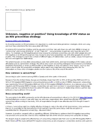 Using Knowledge of HIV Status As an HIV Prevention Strategy