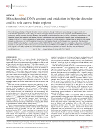 Mitochondrial DNA Content and Oxidation in Bipolar Disorder and Its Role Across Brain Regions