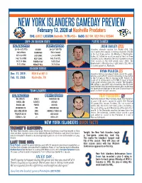 New York Islanders Gameday Preview