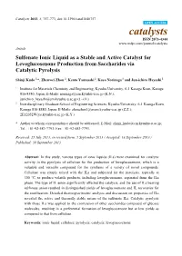 Sulfonate Ionic Liquid As a Stable and Active Catalyst for Levoglucosenone Production from Saccharides Via Catalytic Pyrolysis