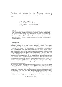 Variation and Change in the Romance Possessive Constructions: an Overview of Nominal, Adverbial and Verbal Uses1