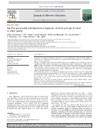 Big Five Personality and Depression Diagnosis, Severity and Age of Onset in Older Adults
