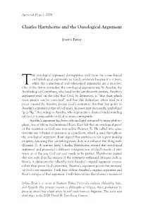 Charles Hartshorne and the Ontological Argument