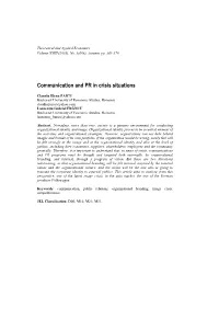 Communication and PR in Crisis Situations