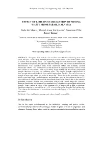 EFFECT of LIME on STABILIZATION of MINING WASTE from SABAH, MALAYSIA Baba Bin Musta , Khairul Anuar Bin Kassim , Prasannan Pilla