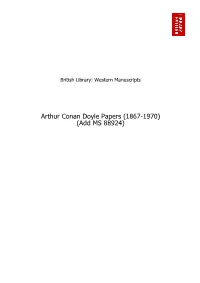 Arthur Conan Doyle Papers (1867-1970) (Add MS 88924) Table of Contents