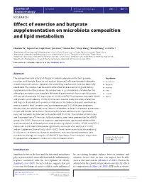 Effect of Exercise and Butyrate Supplementation on Microbiota Composition and Lipid Metabolism