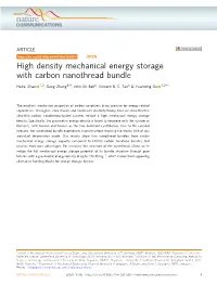 High Density Mechanical Energy Storage with Carbon Nanothread Bundle ✉ ✉ Haifei Zhan 1,2, Gang Zhang3 , John M