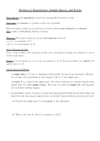 Section 4.1 Experiments, Sample Spaces, and Events