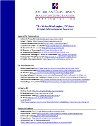 The Metro Washington, DC Area General Information and Resources