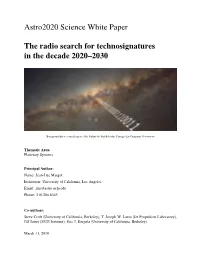 The Radio Search for Technosignatures in the Decade 2020–2030