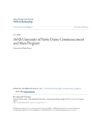 165Th University of Notre Dame Commencement and Mass Program University of Notre Dame