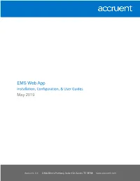 EMS Web App Installation, Configuration, & User Guides May 2019