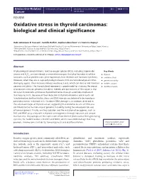 Oxidative Stress in Thyroid Carcinomas: Biological and Clinical Significance
