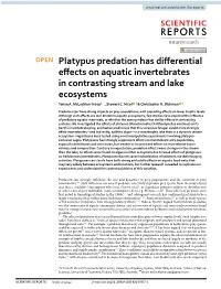 Platypus Predation Has Differential Effects on Aquatic Invertebrates In