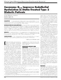 Coenzyme Q10 Improves Endothelial Dysfunction in Statin-Treated Type 2 Diabetic Patients
