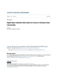 Digital Object Identifier (DOI) Under the Context of Research Data Librarianship