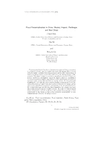Fiscal Decentralization in China: History, Impact, Challenges and Next Steps