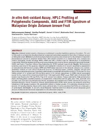 In Vitro Anti-Oxidant Assay, HPLC Profiling of Polyphenolic Compounds, AAS and FTIR Spectrum of Malaysian Origin Solanum Torvum Fruit