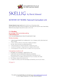 SKELLIG by David Almond SCHEME of WORK-National Curriculum Refs