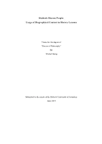 Students Discuss People: Usage of Biographical Content in History Lessons
