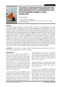 Successful Community Engagement and Implementation of a Conservation Plan in the Solomon Islands: a Local Perspective