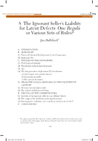 8 the Ignorant Seller's Liability for Latent Defects: One