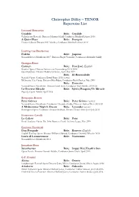 Christopher Diffey – TENOR Repertoire List