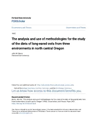The Analysis and Use of Methodologies for the Study of the Diets of Long-Eared Owls from Three Environments in North Central Oregon