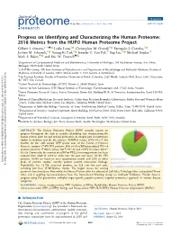 2018 Metrics from the HUPO Human Proteome Project † ● ‡ § ∥ Gilbert S
