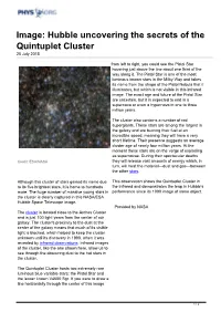 Hubble Uncovering the Secrets of the Quintuplet Cluster 20 July 2015