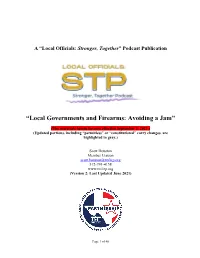 “Local Governments and Firearms: Avoiding a Jam”