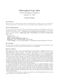 Philosophical Logic 2018 Course Description (Tentative) January 15, 2018